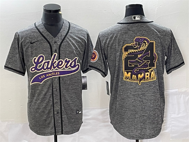 Men's Gray Los Angeles Lakers #24 Mamba Big Logo Cool Base Stitched Baseball Jersey